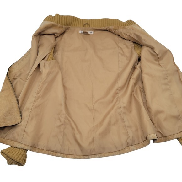 Vintage A.M.I. Camel Suede Leather Jacket | Knit Sleeves‎ & Collar Womens Sz LHO - Picture 3 of 12